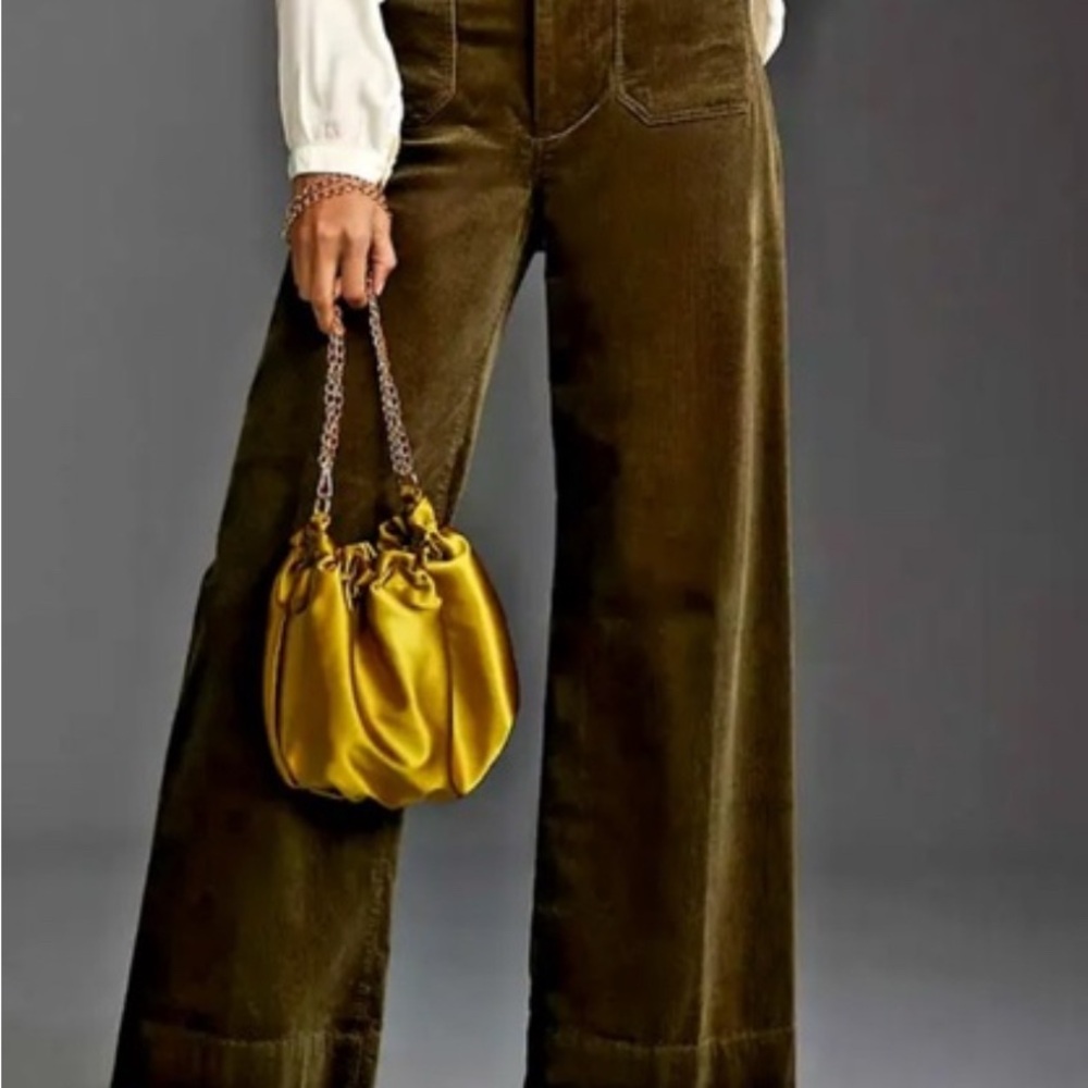 NWOT Maeve by Anthropologie Colette full length Corduroy Wide-Leg Pants (Moss)
